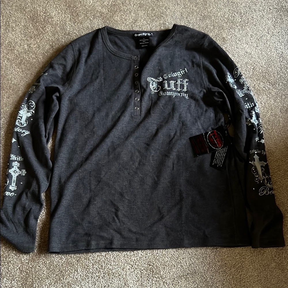 Cowgirl tuff Gray Long Sleeve Shirt